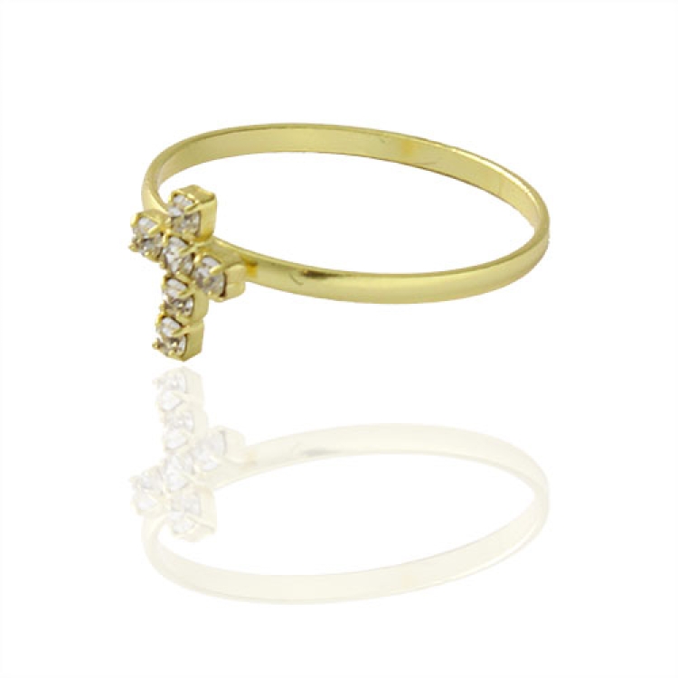 Foto 1 do Produto Anel folheado a ouro com adereço em forma de cruz com strass