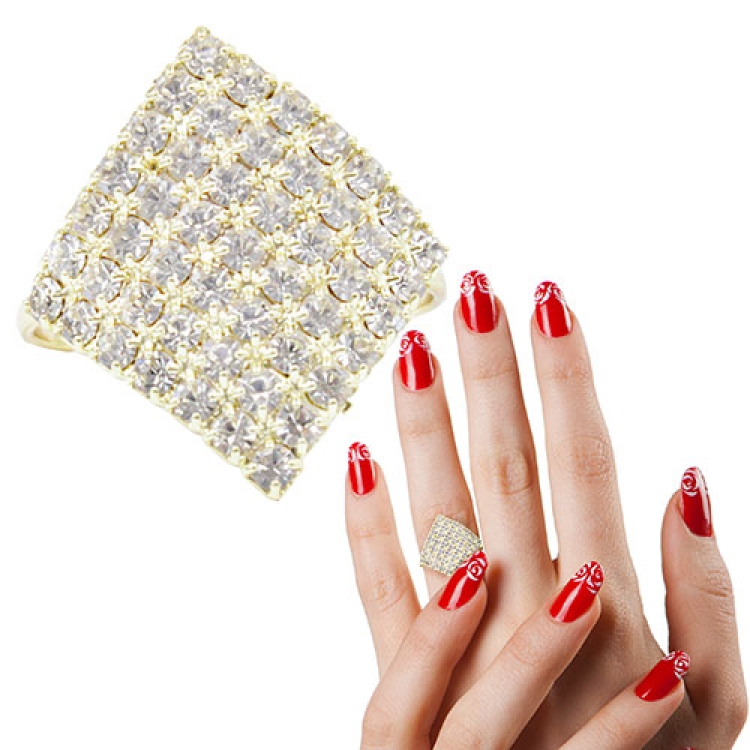 Foto 1 do Produto Anel folheado a ouro com pedras de strass formando um losango
