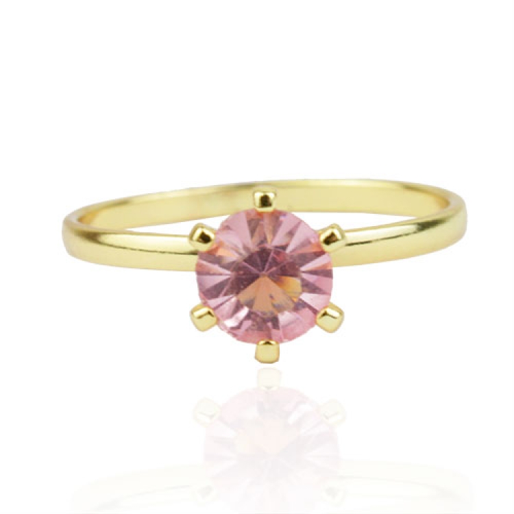 Foto 1 do Produto Anel solitário folheado a ouro com pedra de strass rosa bebê