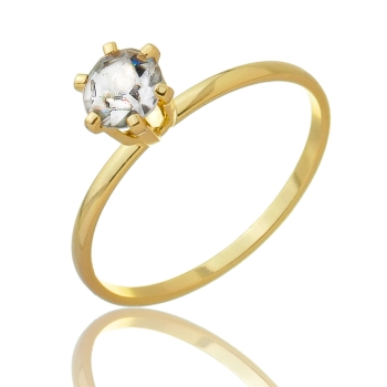 Anel solitário folheado a ouro com strass de 6 mm na cor cristal