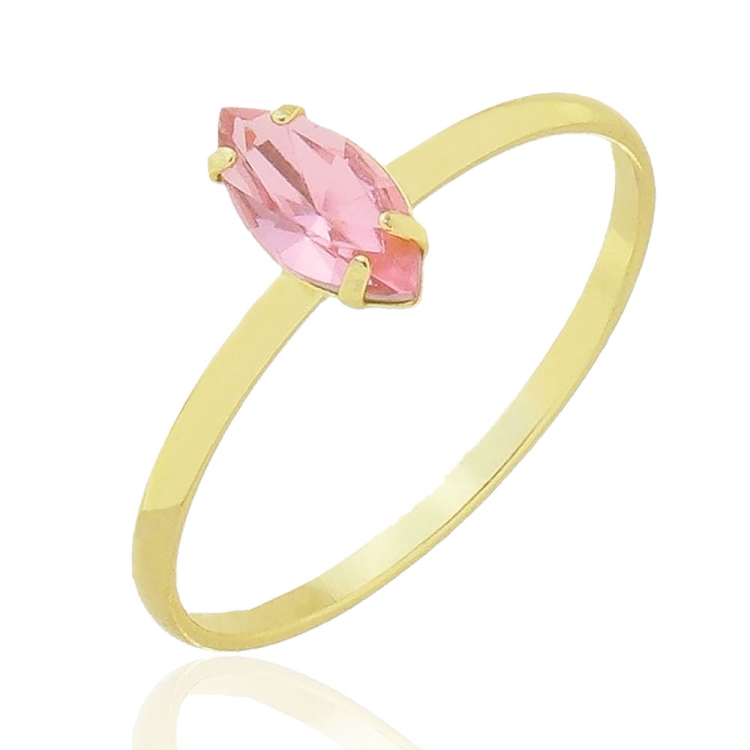 Foto 1 do Produto Anel folheado a ouro com pedra navete na cor rosa bebê