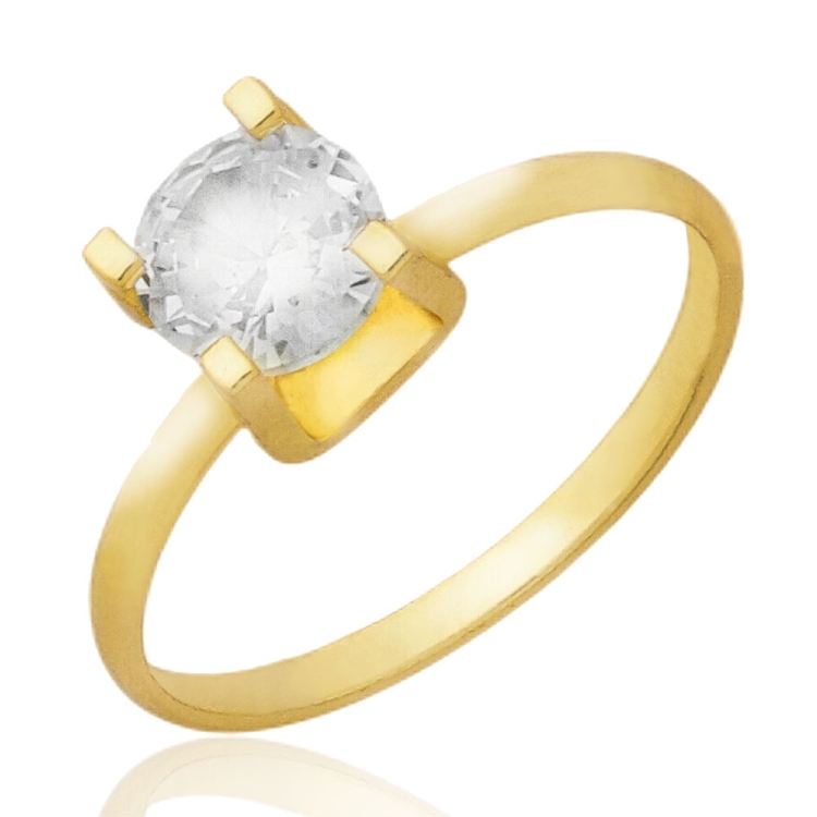 Foto 1 do Produto Anel folheado a ouro com zircônia de 6mm em chatão quadrado de 4 garras