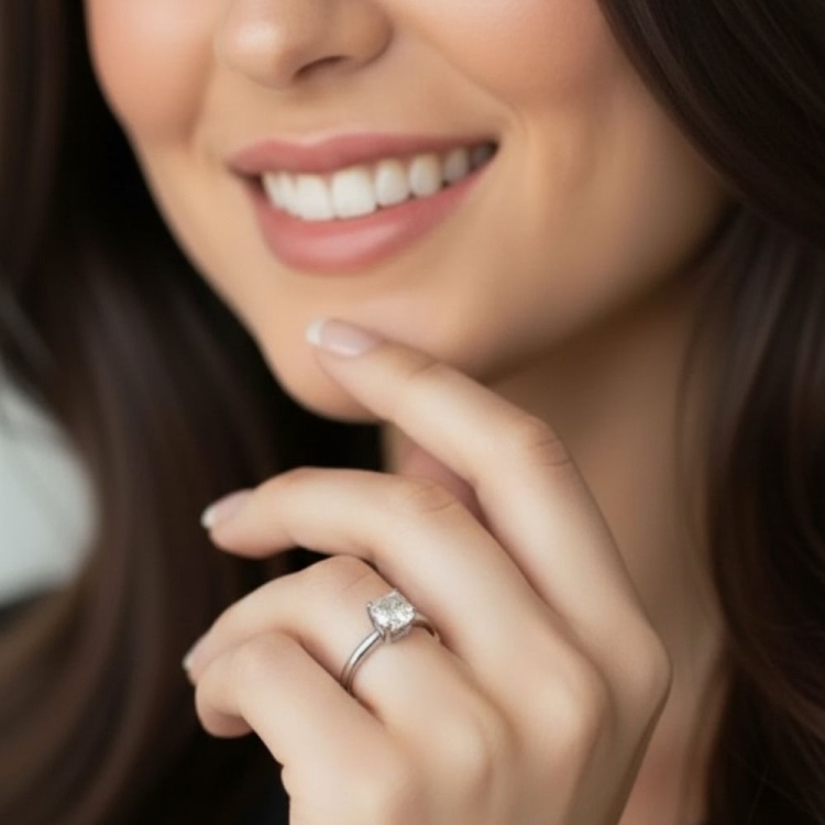 Foto 2 do Produto Anel folheado a prata com zircônia de 6mm em chatão quadrado de 4 garras