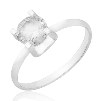 Anel folheado a prata com zircônia de 6mm em chatão quadrado de 4 garras