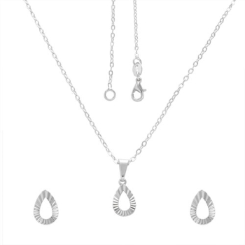 Conjunto folheado a prata com brincos e pingente em forma de gota