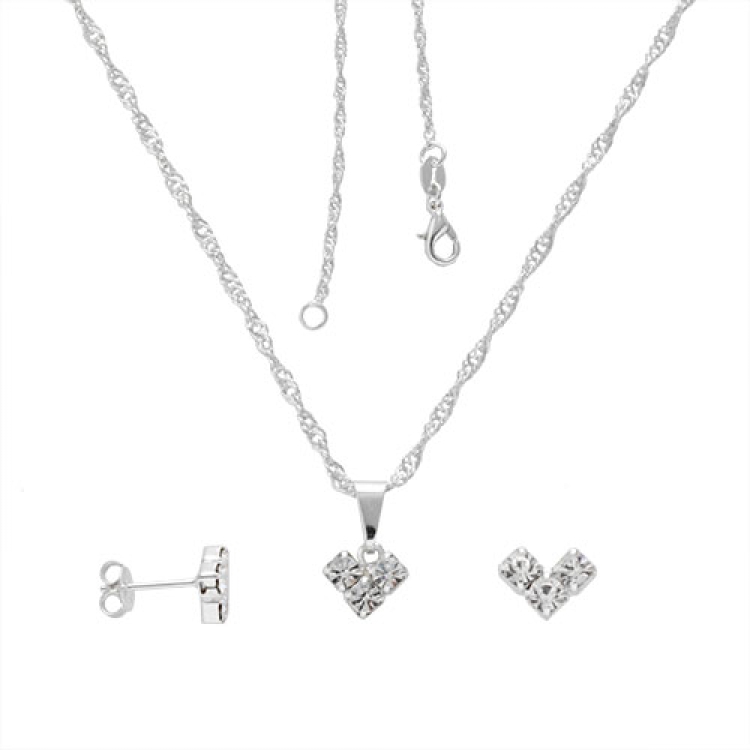 Foto 1 do Produto Conjunto folheado a prata com brincos e pingente em forma de V com strass