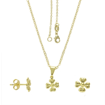 Conjunto folheado a ouro com brincos e pingente em forma de trevo