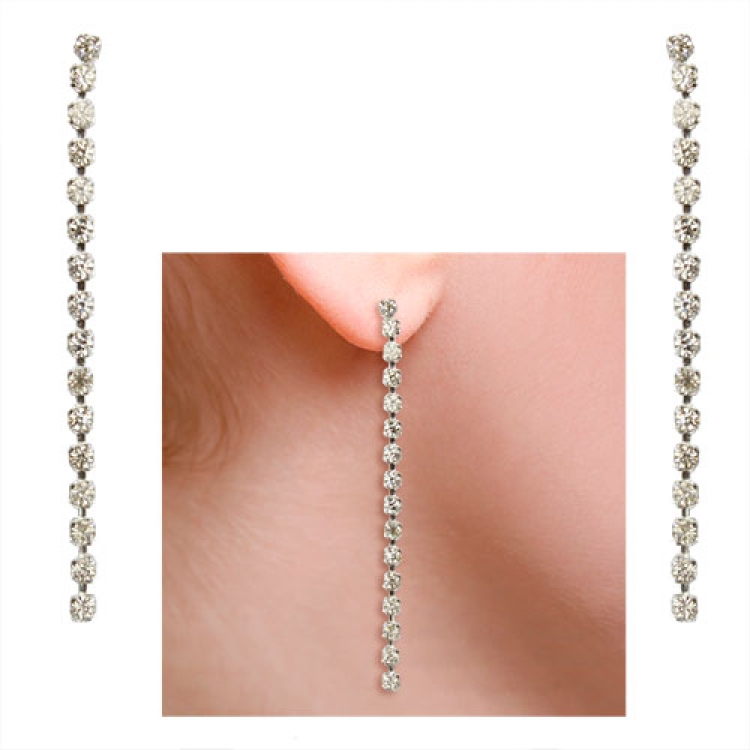 Foto 1 do Produto Brinco folheado a prata com corrente de strass de 16 pedras