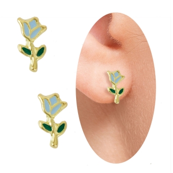 Brinco infantil folheado a ouro em forma de florzinha com resina