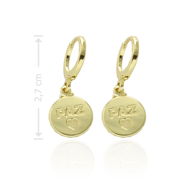 Foto 1 do Produto Brinco de argola estilo tranqueta folheado a ouro com medalha da paz