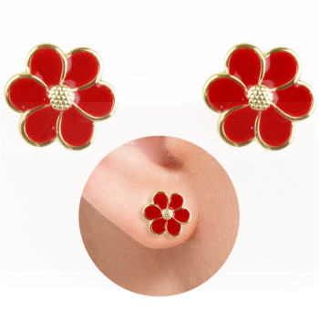 Brinco folheado a ouro em forma de flor c/ resina (cores sortidas)