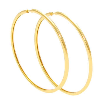 Brinco de argola tubular fino folheado a ouro (tamanho G)