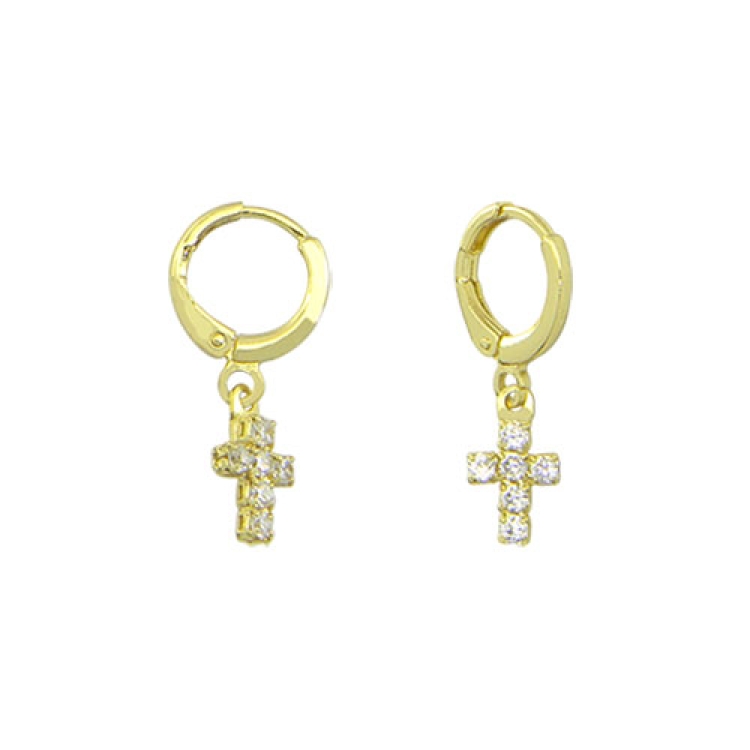 Foto 1 do Produto Brinco argolinha articulada folheado a ouro com cruz de zircônia