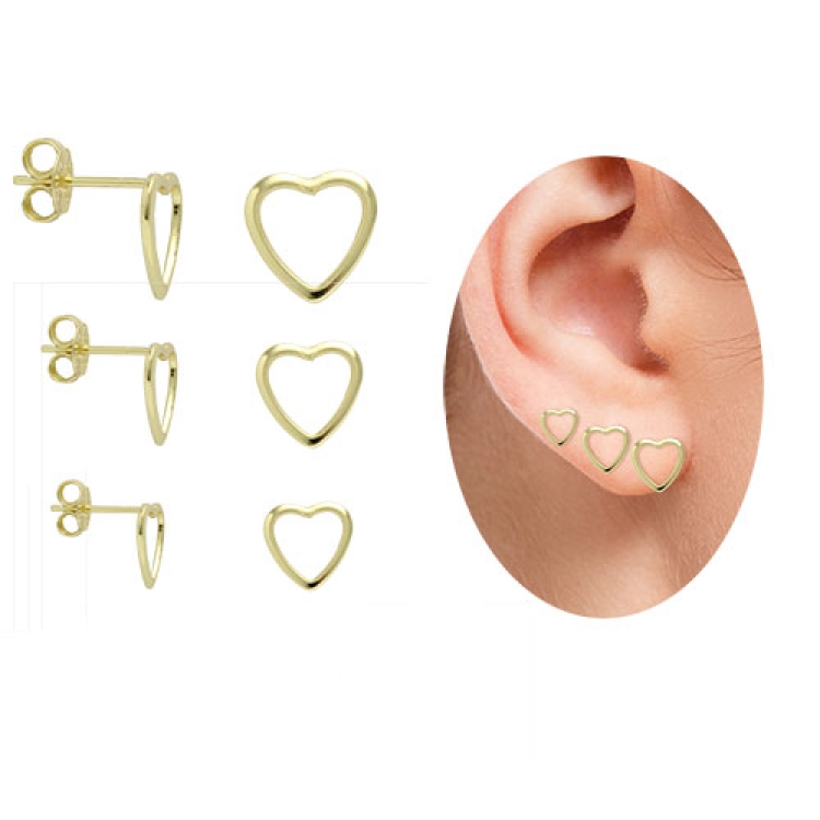 Foto 1 do Produto Kit com 3 pares de brincos folheados a ouro em forma de coração