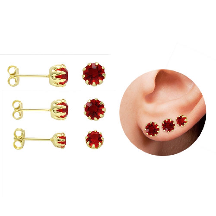 Foto 1 do Produto Kit com 3 pares de brincos folheados a ouro com strass vermelho