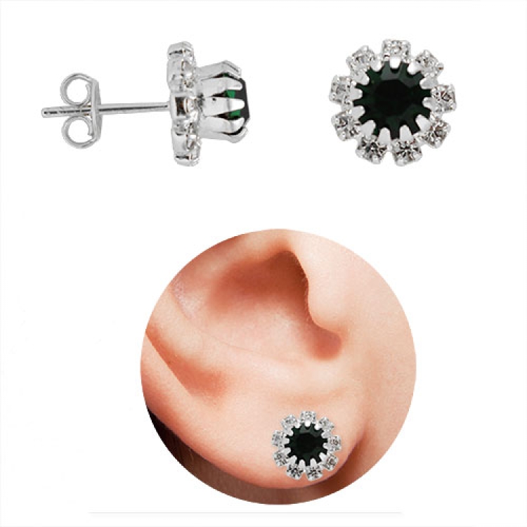 Foto 1 do Produto Brinco folheado a prata com pedras de strass e pedra central na cor verde