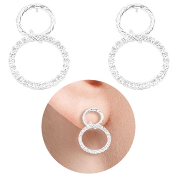 Brinco folheado a prata com adereço circular de strass e adereço circular torcido