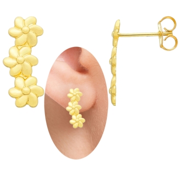 Brinco três flores folheado a ouro