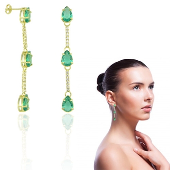 Brinco folheado a ouro com pedras de vidro em forma de gota e zircônias