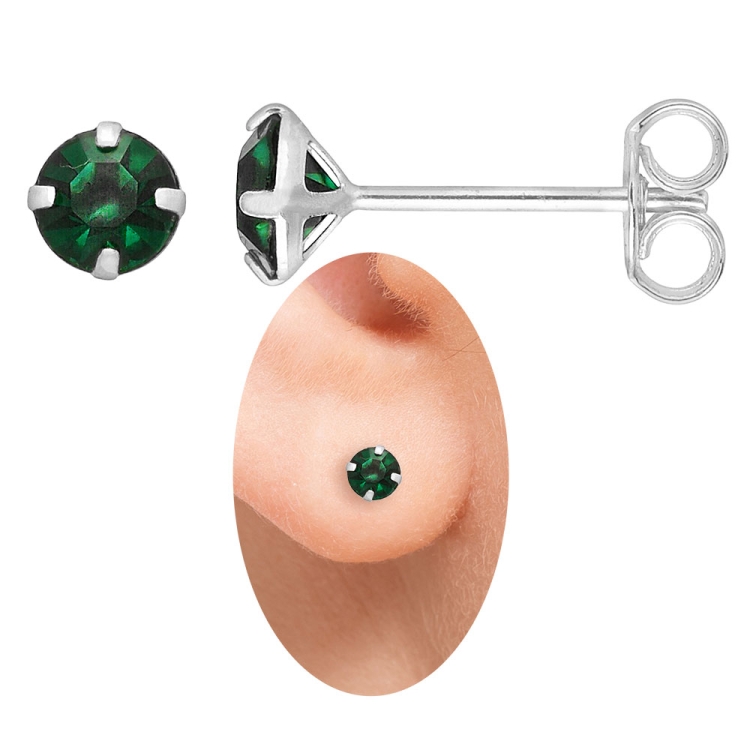 Foto 1 do Produto Brinco solitário folheado a prata com strass de 5mm na cor verde