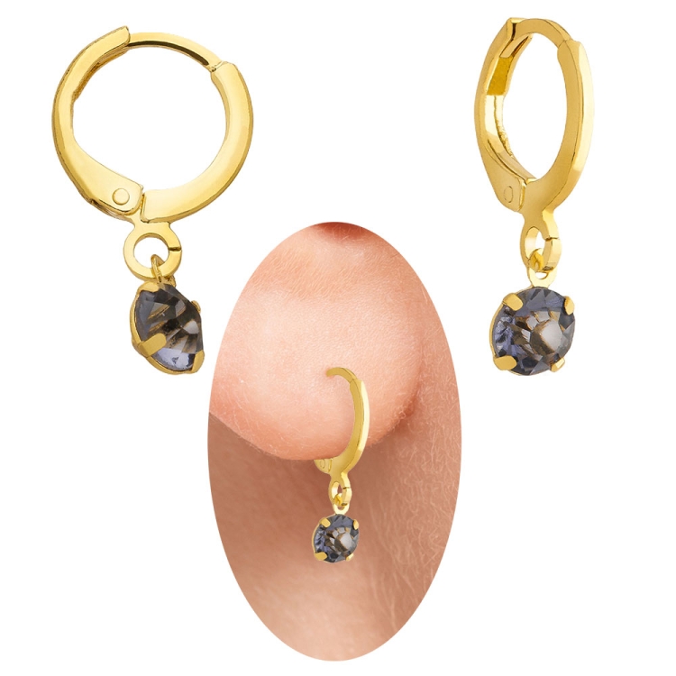 Foto 1 do Produto Brinco estilo tranqueta folheado a ouro com strass de 5 mm na cor lilás