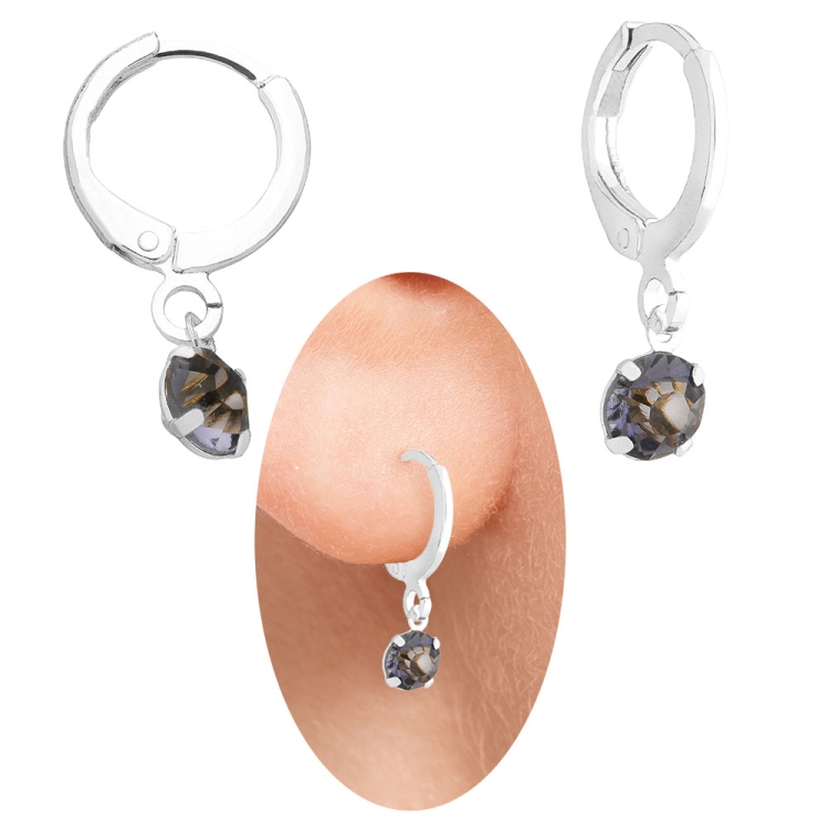 Foto 1 do Produto Brinco estilo tranqueta folheado a prata com strass de 5 mm na cor lilás