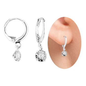 Brinco estilo tranqueta folheado a prata com strass de 5 mm