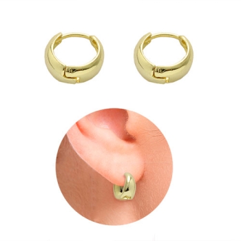Brinco argolinha articulada lisa folheada a ouro tamanho M - 12 mm