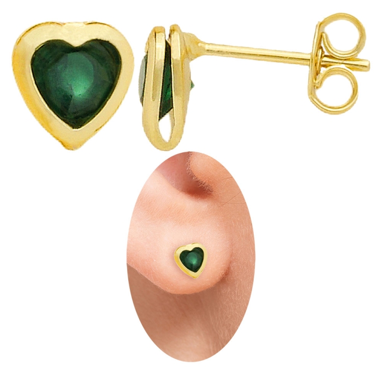 Foto 1 do Produto Brinco folheado a ouro em forma de coração com pedra acoplada de strass verde