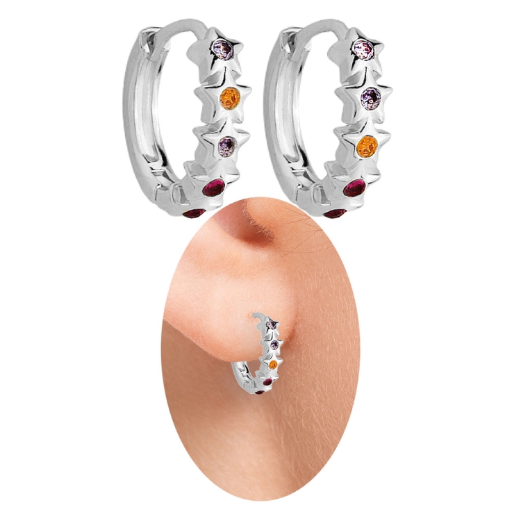 Foto 1 do Produto Brinco de argola ciganinha folheado a prata com zircônias coloridas (cores sortidas)