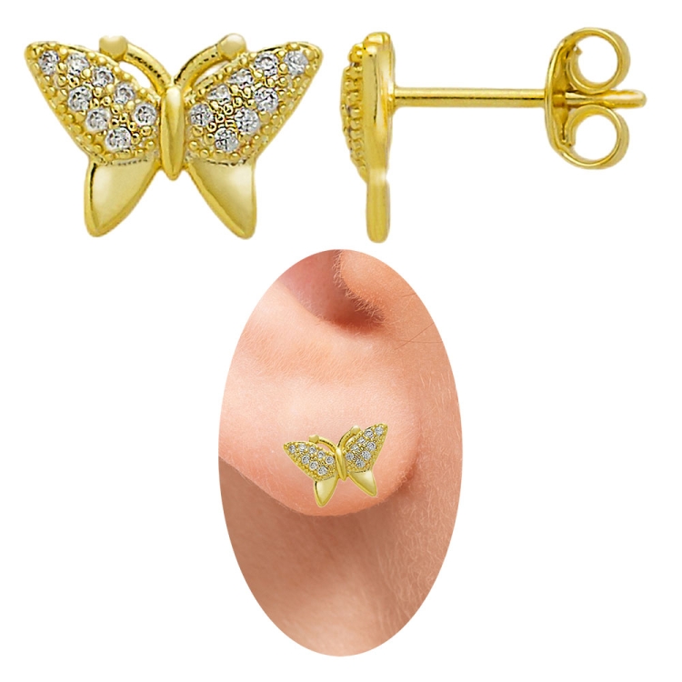 Foto 1 do Produto Brinco folheado a ouro em forma de borboleta com micro zircônias cravejadas