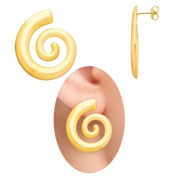 Brinco folheado a ouro abaulado em formato espiral