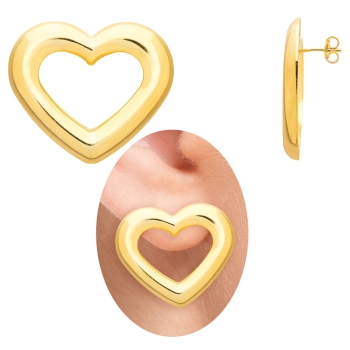 Brinco folheado a ouro abaulado em forma de coração vazado