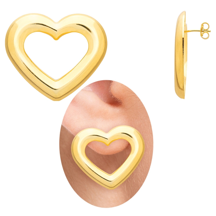 Foto 1 do Produto Brinco folheado a ouro abaulado em forma de coração vazado