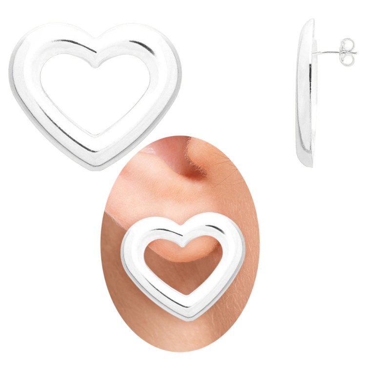 Foto 1 do Produto Brinco folheado a prata abaulado em forma de coração vazado