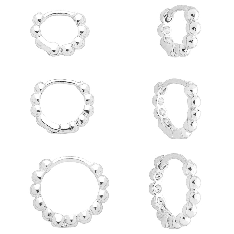 Foto 1 do Produto Kit com 3 pares de brinco de argola folheados a prata com detalhes em forma de bolinha