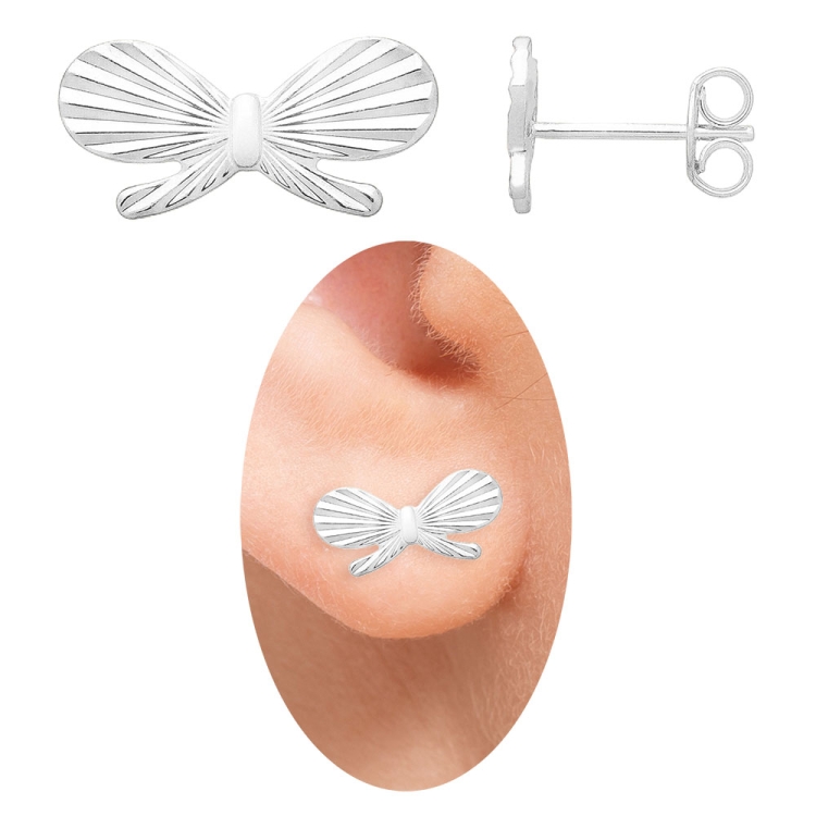 Foto 1 do Produto Brinco folheado a prata em forma de borboleta com detalhes diamantados