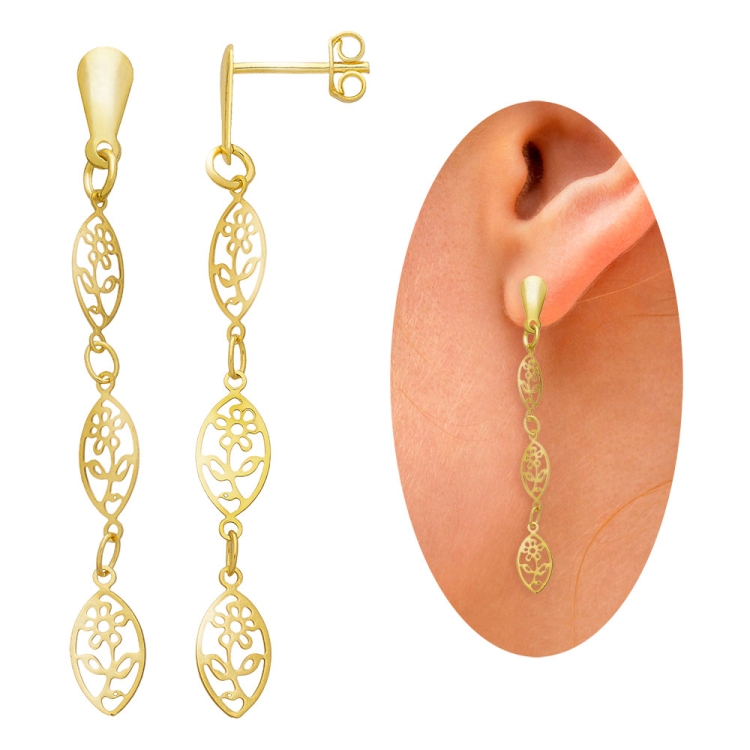 Foto 1 do Produto Brinco folheado a ouro com adereços vazados em forma de flor