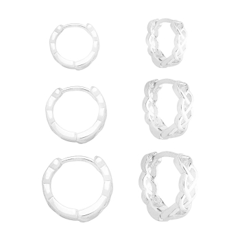 Kit com 3 pares de brinco de argola tribal folheados a prata