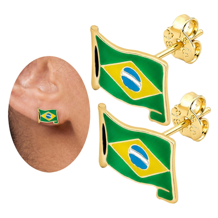Foto 1 do Produto Brinco Bandeira do Brasil Ondulada folheado a ouro com resina