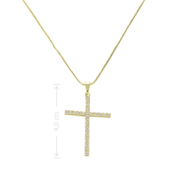 Gargantilha folheada a ouro com crucifixo de zircônia