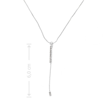 Gargantilha tipo gravata folheada a prata com pedras de strass