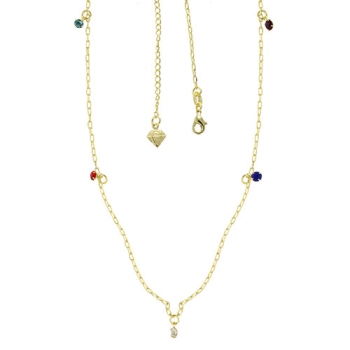 Gargantilha choker folheada a ouro com pedras coloridas