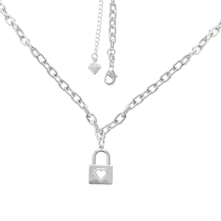 Foto 1 do Produto Gargantilha folheada a prata e pingente em forma de cadeado com coração