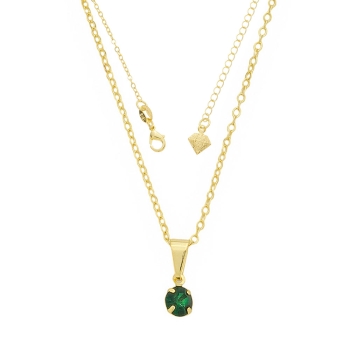 Gargantilha ponto de luz folheada a ouro e pingente com strass na cor verde