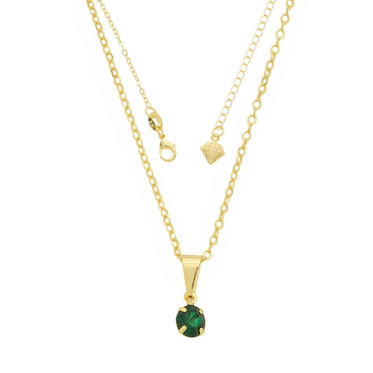 Foto 1 do Produto Gargantilha ponto de luz folheada a ouro e pingente com strass na cor verde