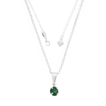 Gargantilha ponto de luz folheada a prata e pingente com strass na cor verde
