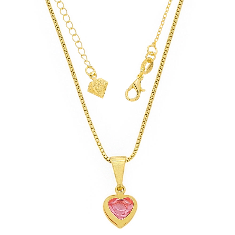Foto 1 do Produto Gargantilha folheada a ouro com corrente veneziana e pingente de coração com pedra rosa bebê