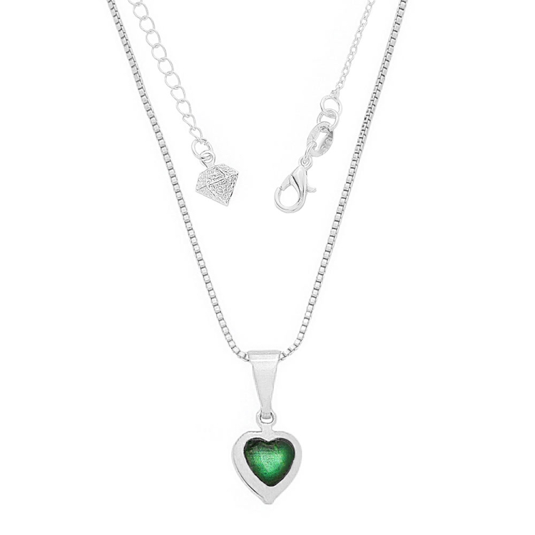 Foto 1 do Produto Gargantilha folheada a prata com corrente veneziana e pingente de coração com pedra verde