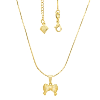 Gangantilha folheada a ouro e pingente em forma de lacinho com detalhes em alto relevo